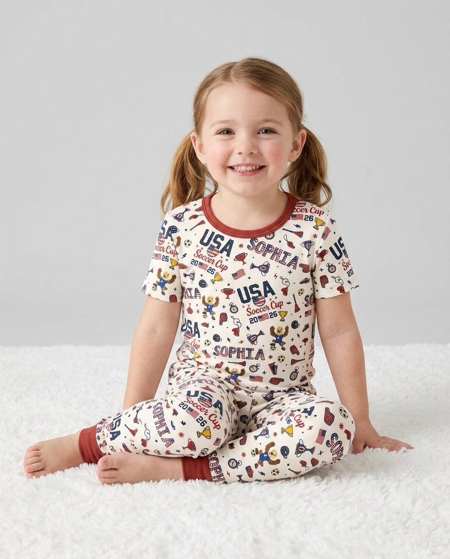 My First Soccer Cup 2026 Bamboo Two Piece Short Sleeve Pajama Set