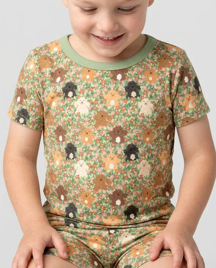 Puppy Garden Family Matching Bamboo Two Piece Short Sleeve Shorts Pajama Set