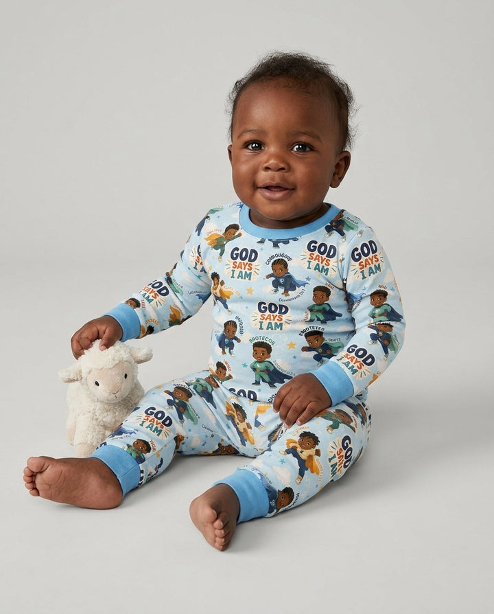 God Says I Am Black Superheroes Bamboo Two Piece Long Sleeve Pajama Set