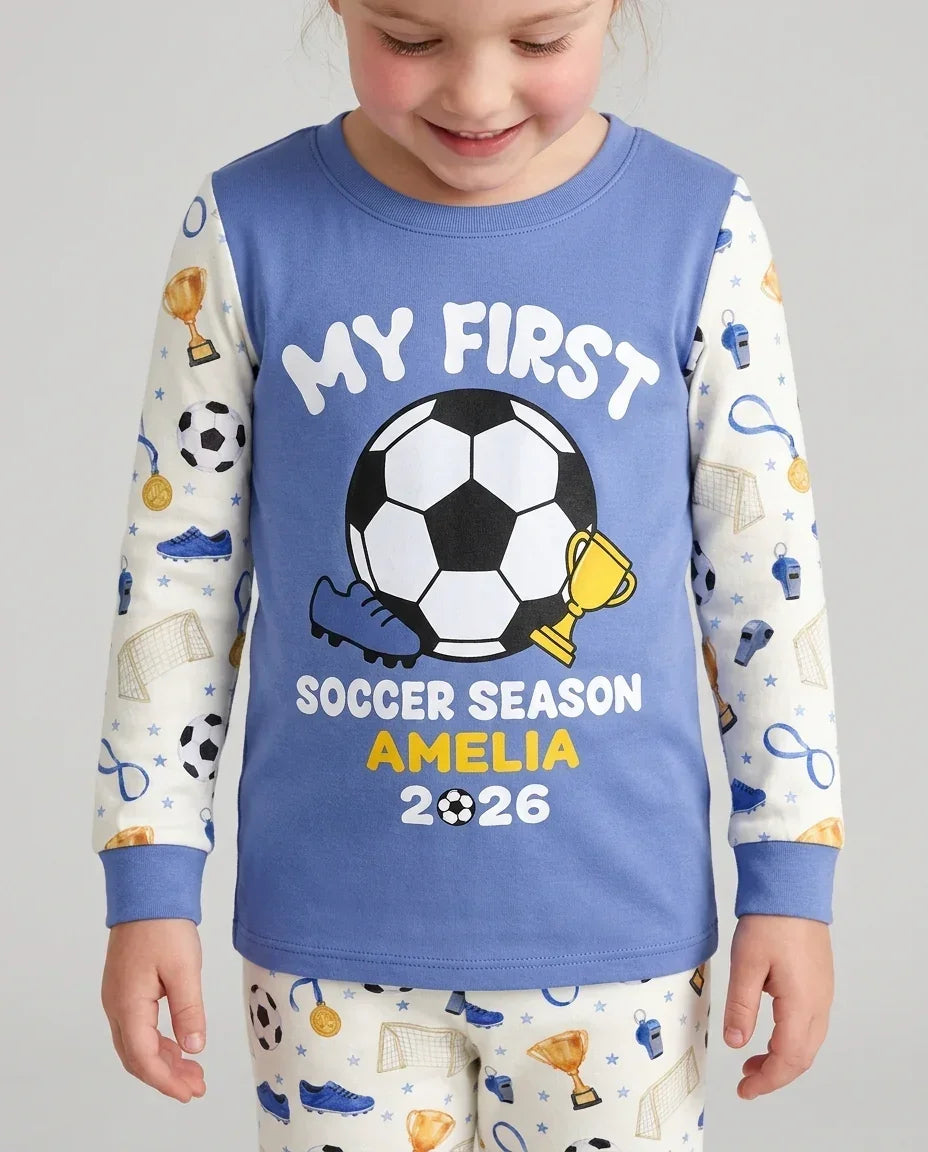 Custom Name My First Soccer Season Bamboo Two Piece Long Sleeve Pajama Set