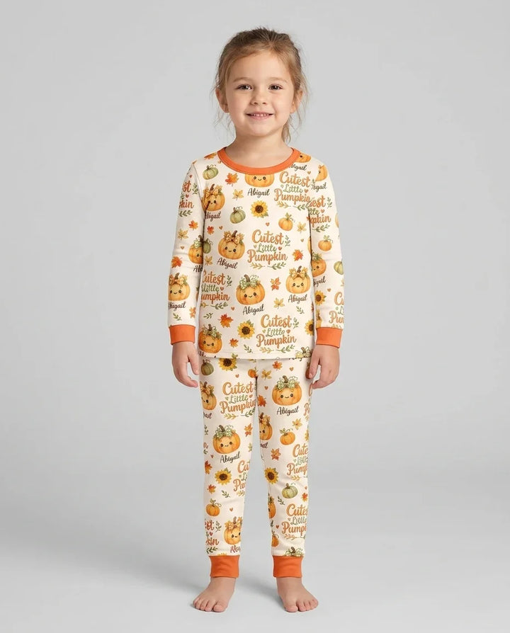 Custom Name Cutest Little Pumpkin Bamboo Two Piece Long Sleeve Pajama Set