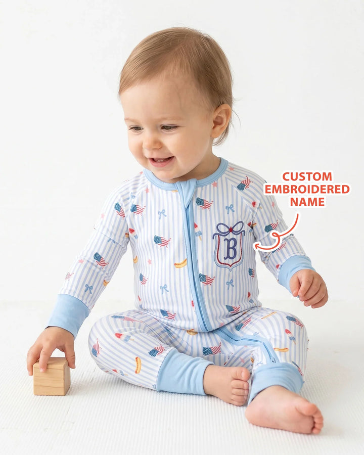 Pijama enterizo convertible de bambú bordado personalizado del 4 de julio