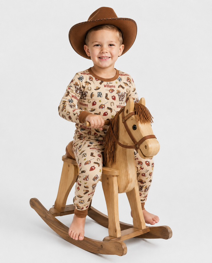 Little Wranglers Custom Name Bamboo Two Piece Long Sleeve Pajama Set