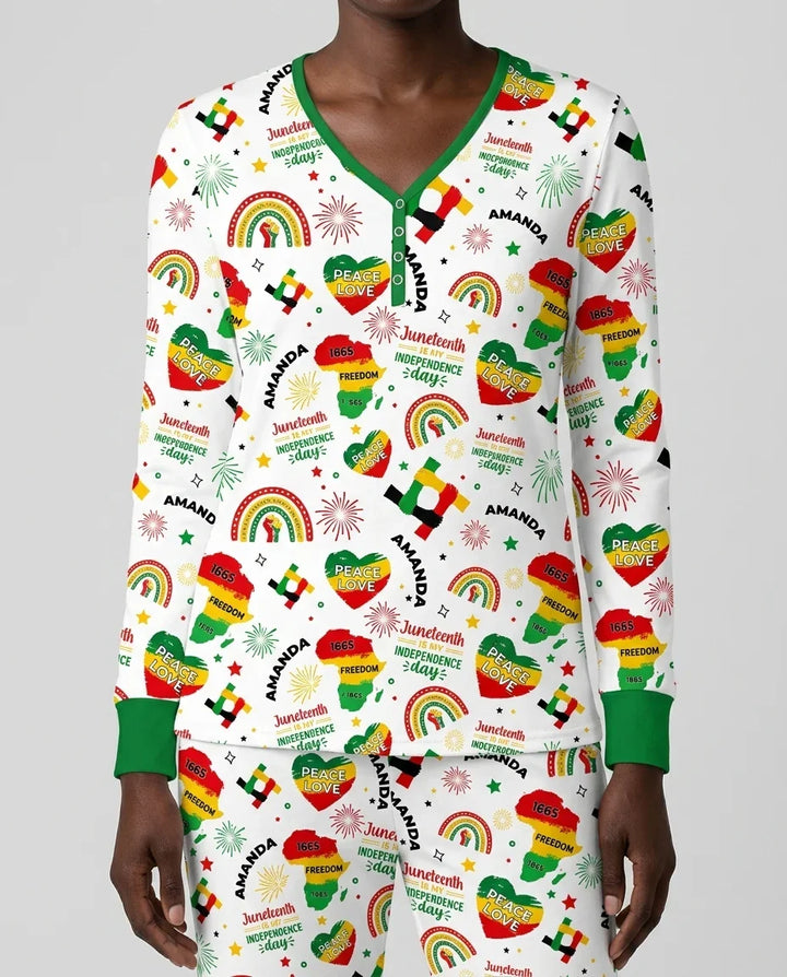 Custom Name Juneteenth Is My Independence Day Bamboo Women Pajama Set