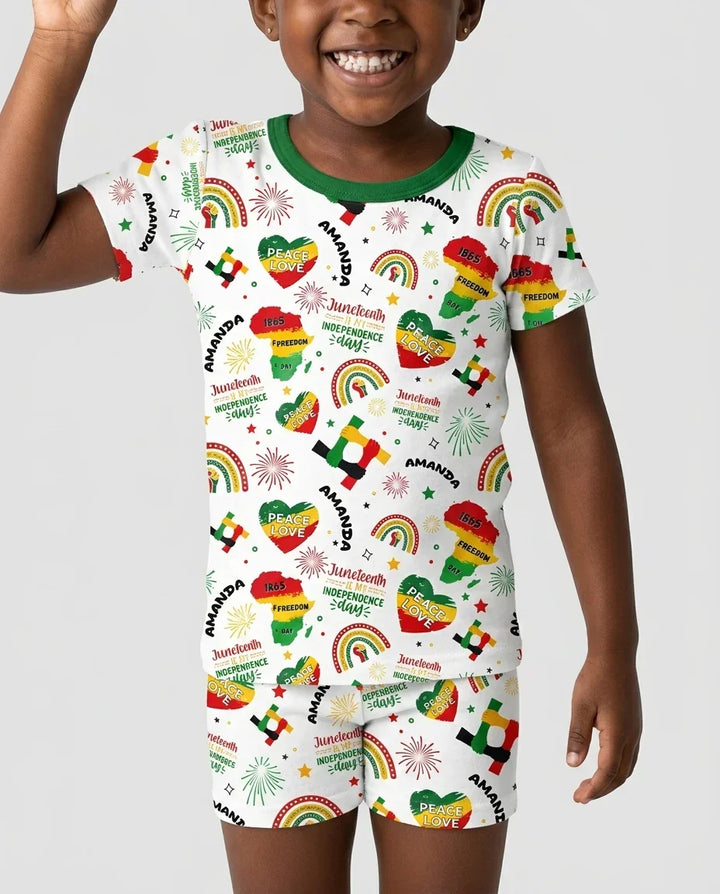 Custom Name Juneteenth Is My Independence Day Bamboo Two Piece Short Sleeve Shorts Pajama Set