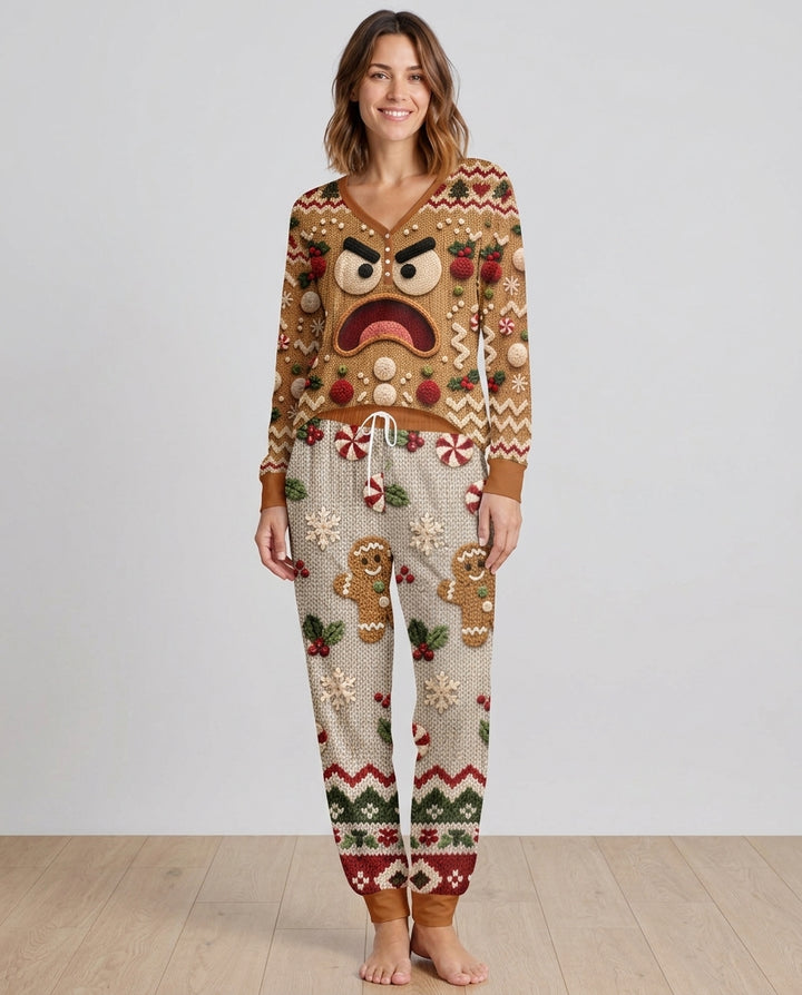 Grumpy Gingerbread Crew Bamboo Women Pajama Set