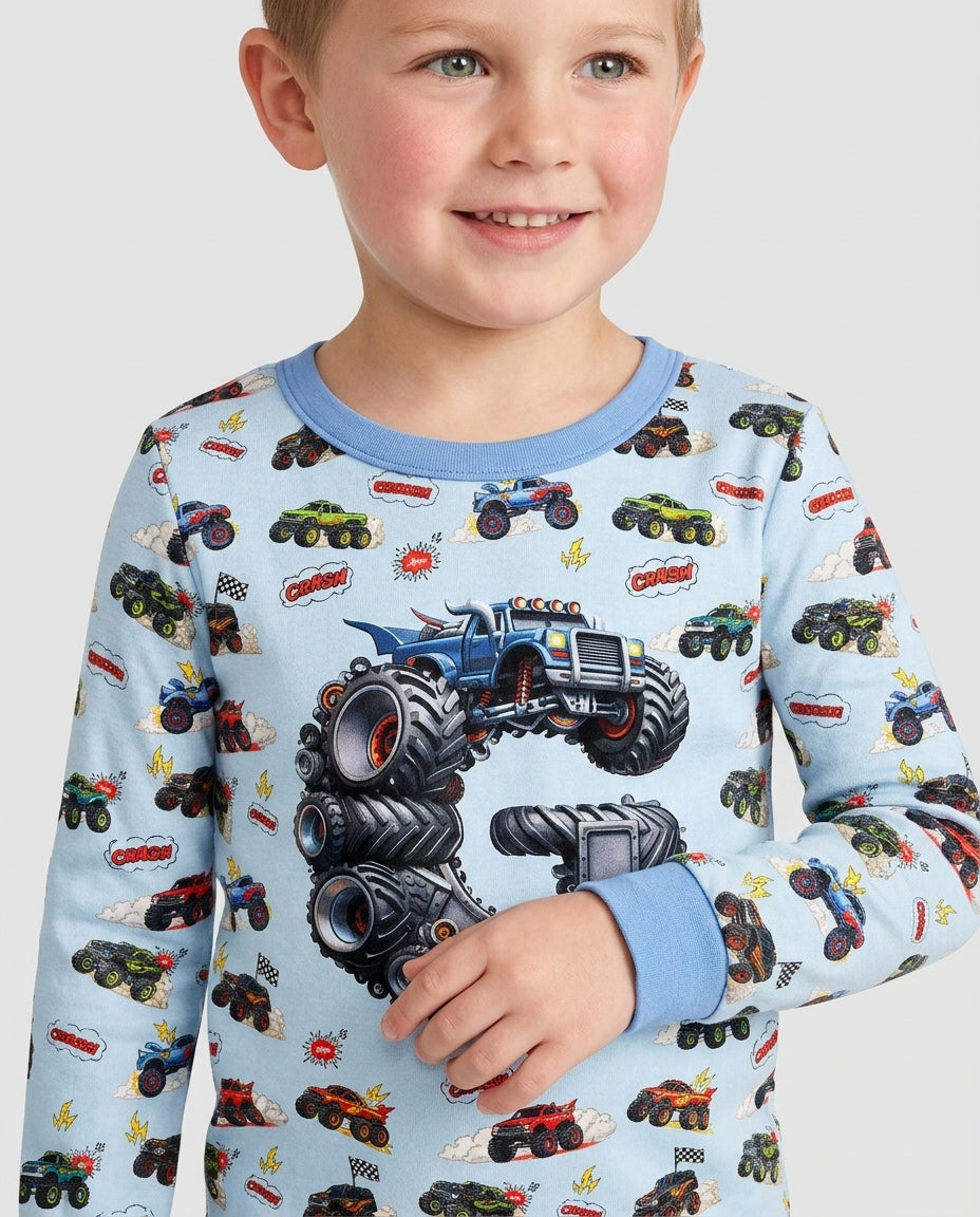 Cute Baby Word Car Bamboo Two Piece Long Sleeve Pajama Set