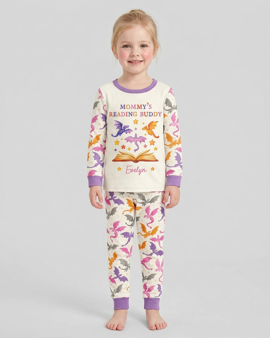 Custom Name Dragon Reading Buddy Bamboo Two Piece Long Sleeve Pajama S ...