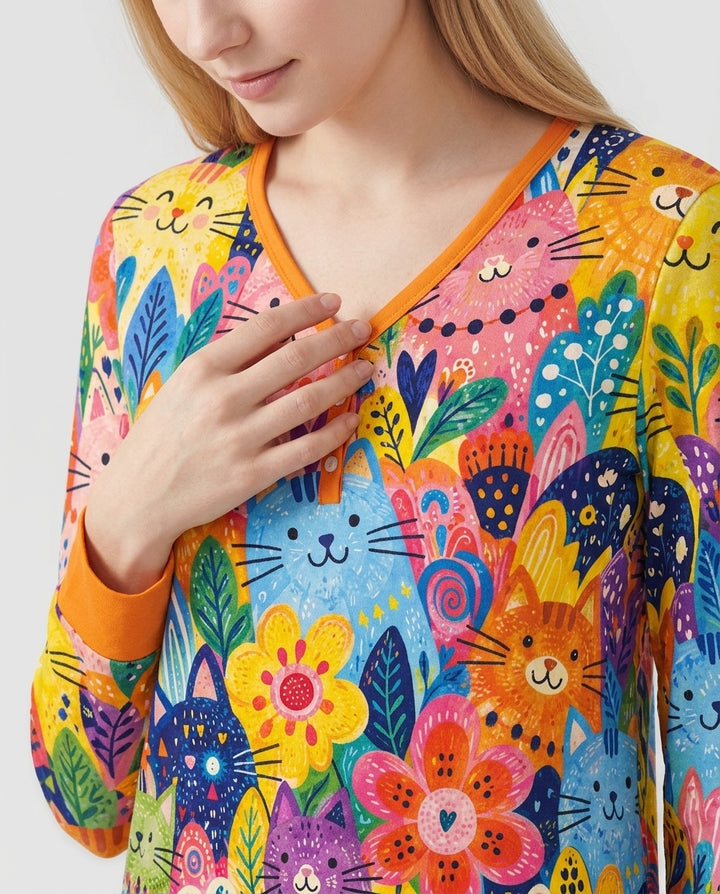 Colorful Lovely Cat Bamboo Women Pajama Set