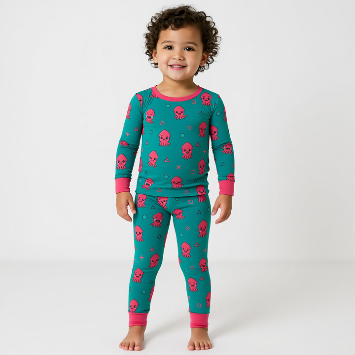 Cute Squid Two Piece Long Sleeve Pajama Set