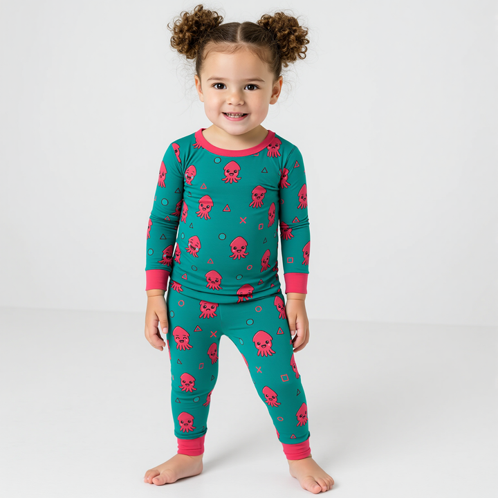 Cute Squid Two Piece Long Sleeve Pajama Set