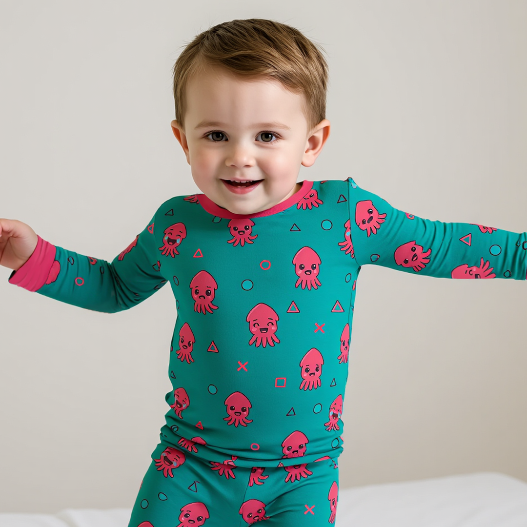 Cute Squid Two Piece Long Sleeve Pajama Set