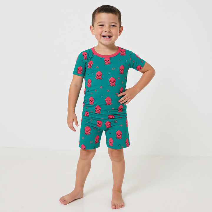 Cute Squid Two Piece Short Sleeve Shorts Pajama Set
