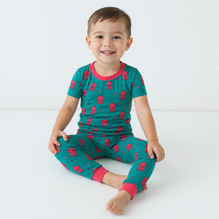 Cute Squid Two Piece Short Sleeve Pajama Set