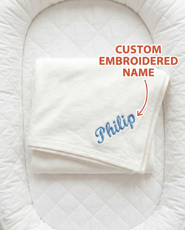 Personalized Little Miracle Blue Embroidered Bamboo Blanket