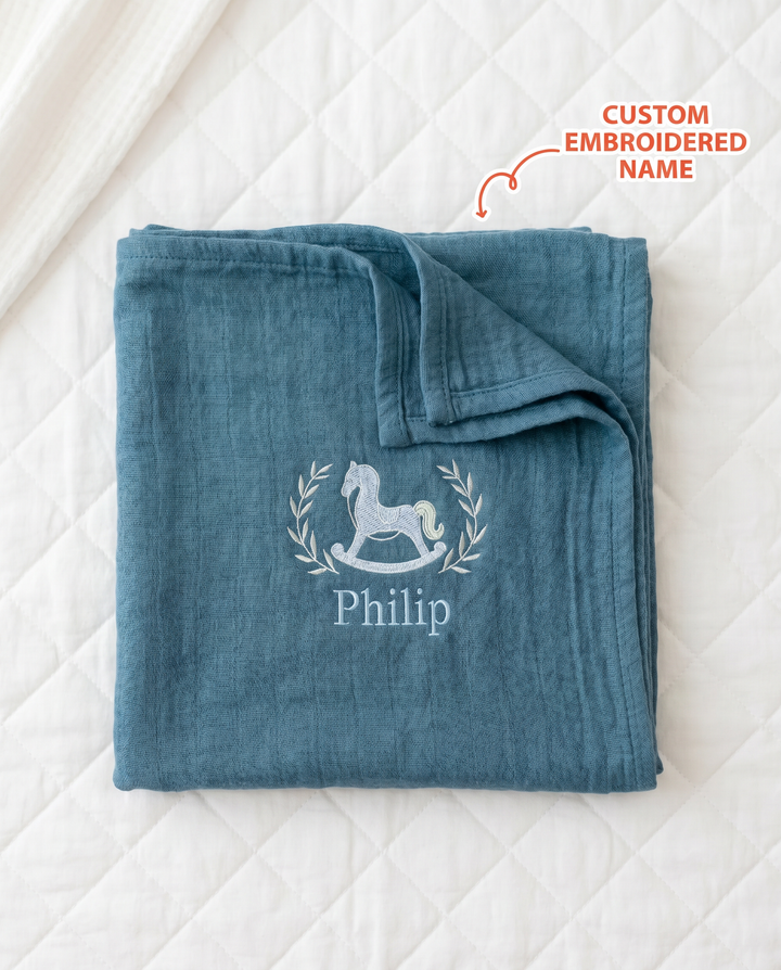 Personalized Royal Horse Embroidered Bamboo Blanket