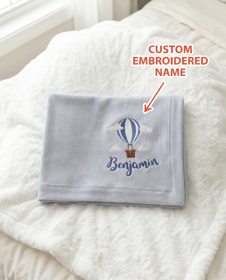 Personalized First Journey Embroidered Ribbed Bamboo Blanket
