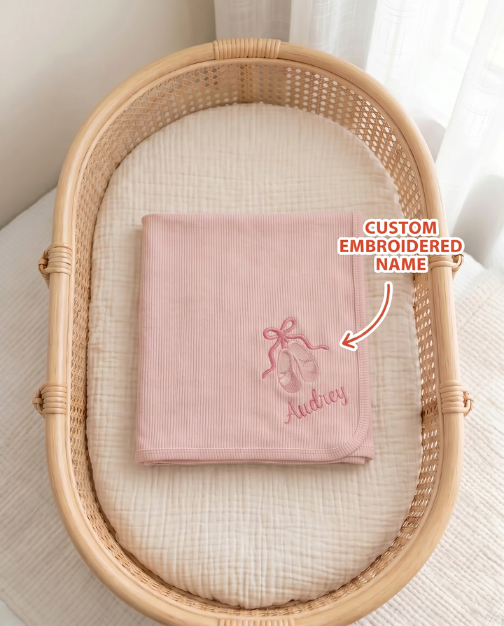 Personalized Sweet Ballet Babe Embroidered Ribbed Bamboo Blanket
