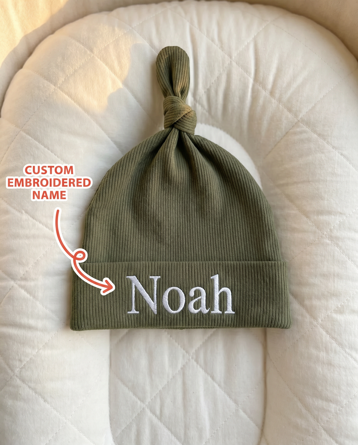 Personalized Teddy Bear Embroidered Ribbed Bamboo Hat