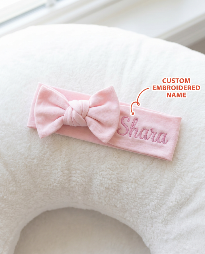 Personalized She's Here Embroidered Bamboo Headband