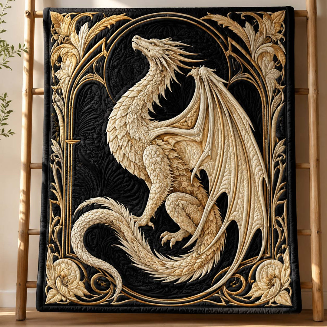 Ivory Gothic Dragon Bamboo Quilt Blanket