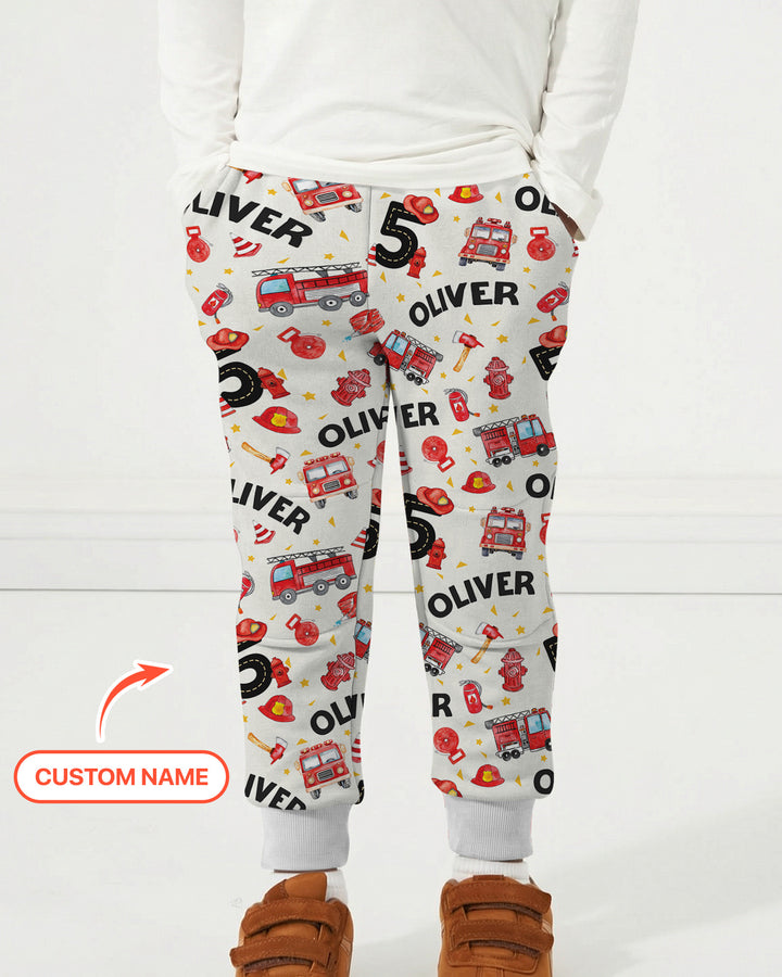 Custom Name Fire Truck Birthday Boy Bamboo Jogger