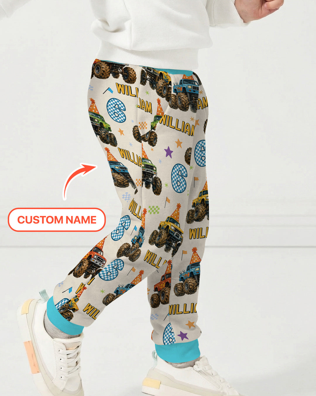 Custom Name Birthday Boy Monster Truck Bamboo Jogger