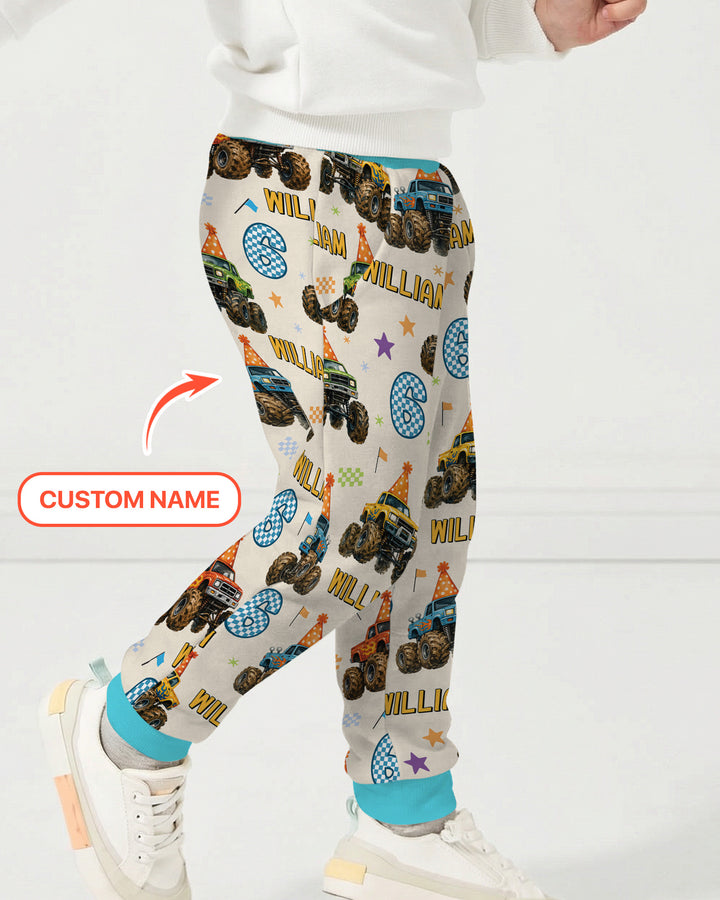 Custom Name Birthday Boy Monster Truck Bamboo Jogger