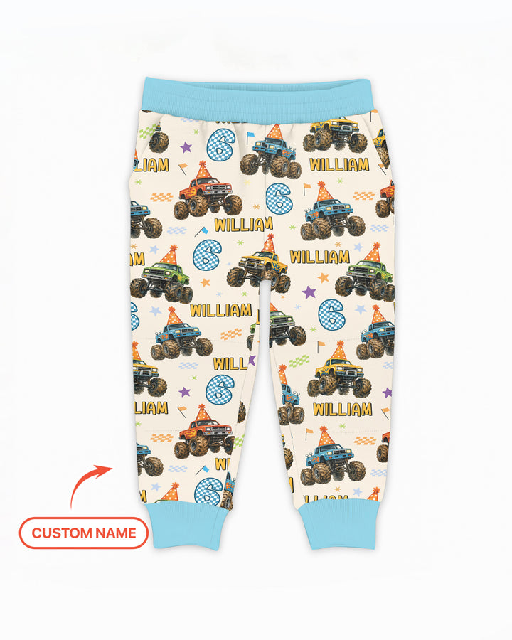Custom Name Birthday Boy Monster Truck Bamboo Jogger