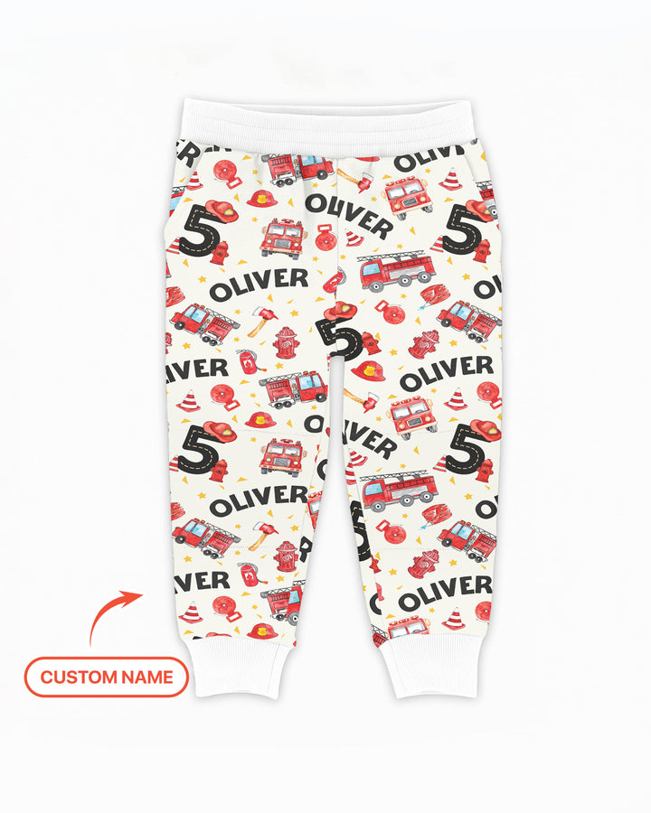 Custom Name Fire Truck Birthday Boy Bamboo Jogger