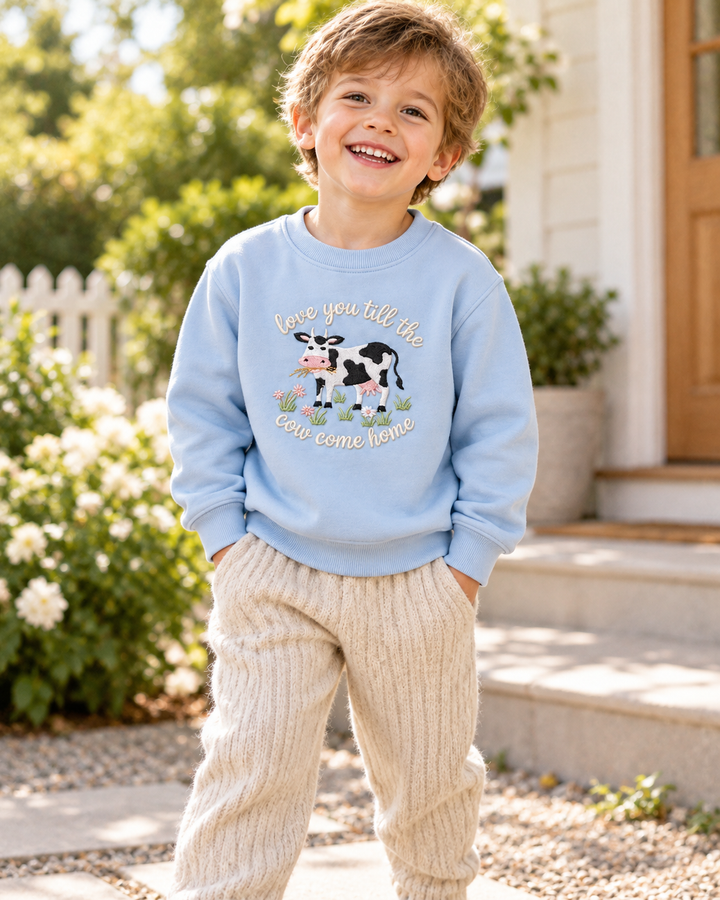 Love You Till The Cow Come Home Embroidered Bamboo Crewneck Sweatshirt