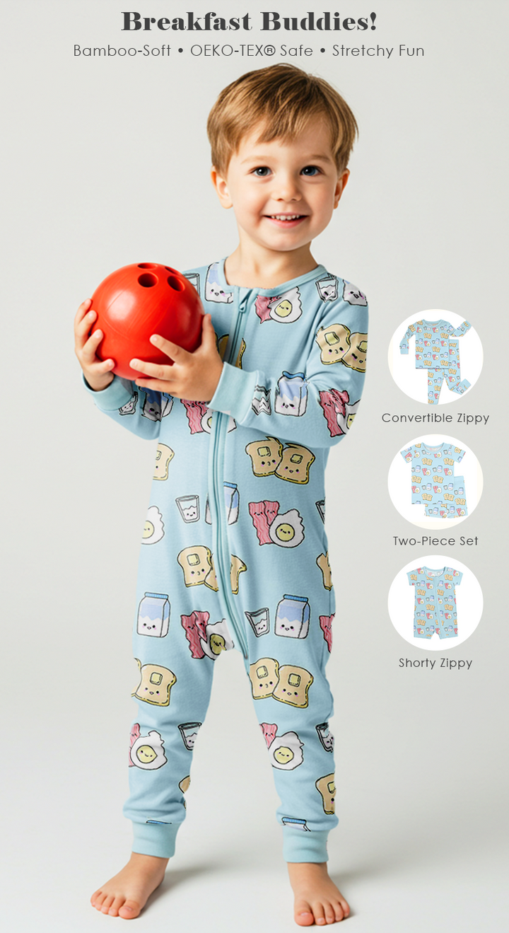 Blue Breakfast Buddies Convertible Zippered Romper