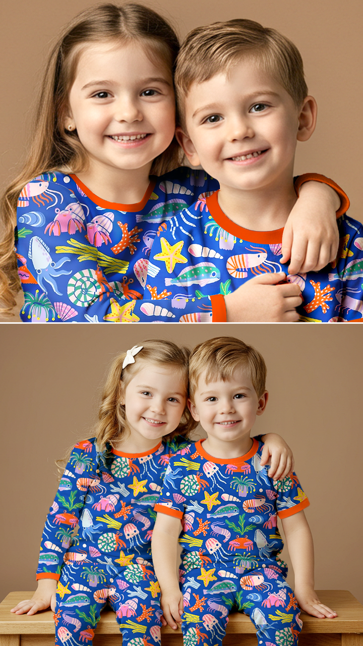 Zweiteiliges Pyjama-Set mit kurzen Ärmeln „Unter dem Meer“