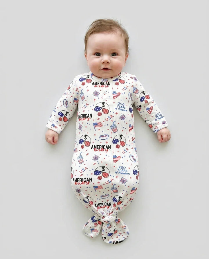 Doodle American Flag Glasses Family Matching Bamboo Knot Gown