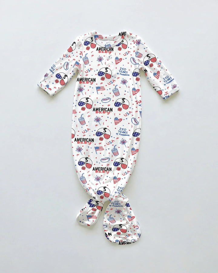 Doodle American Flag Glasses Family Matching Bamboo Knot Gown