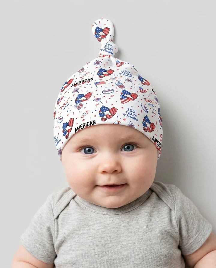 Doodle American Flag Glasses Family Matching Bamboo Knotted Hat