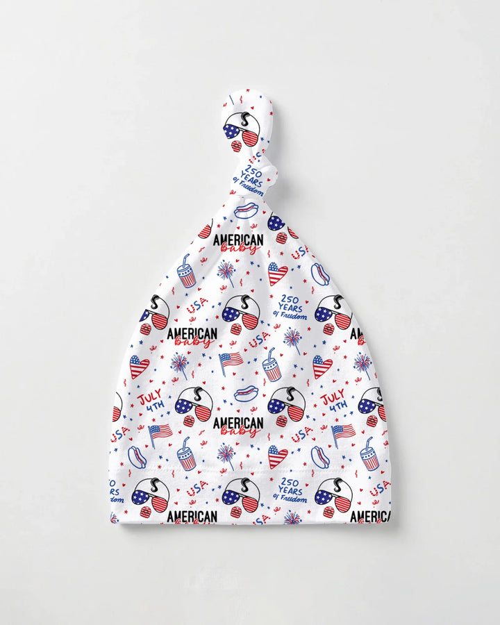 Doodle American Flag Glasses Family Matching Bamboo Knotted Hat