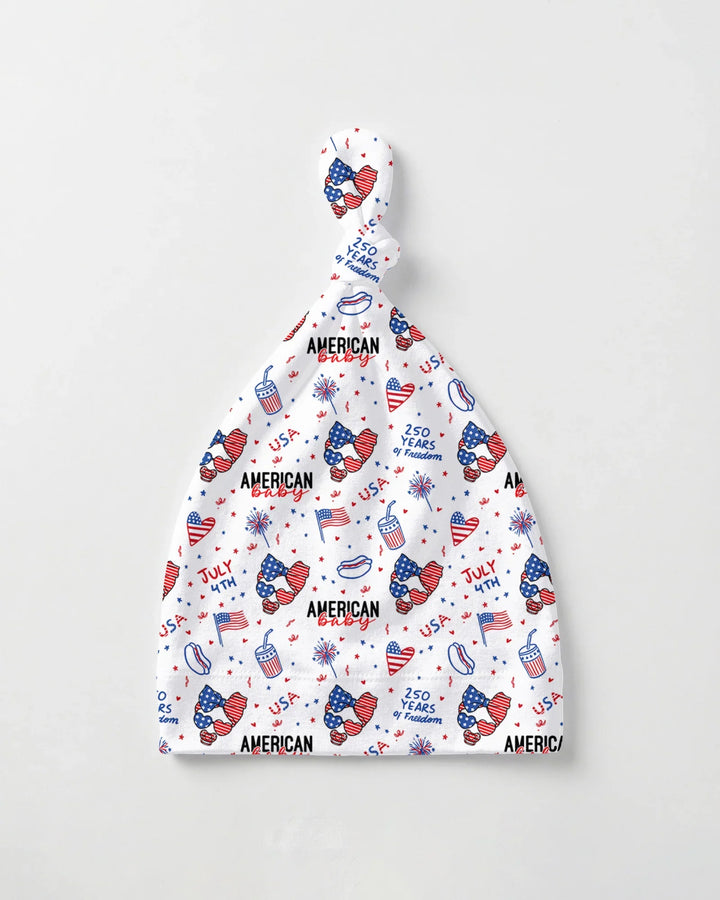 Doodle American Flag Glasses Family Matching Bamboo Knotted Hat