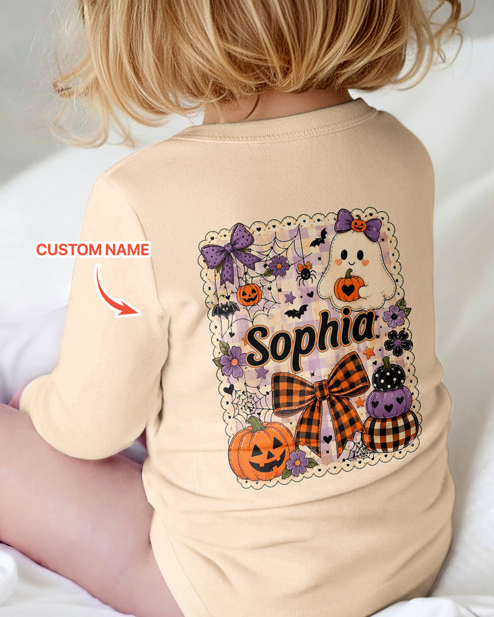 Custom Name Cute Ghost Pumpkin Spooky Season Bamboo Bodysuit