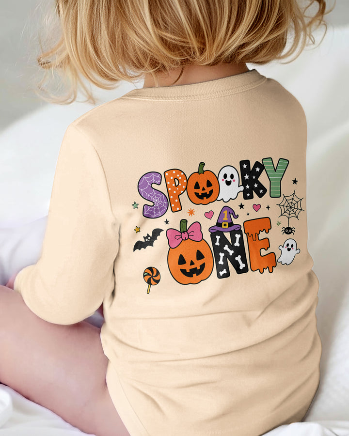 Personalized Name 1st Halloween Pumpkin Ghost Spooky One Birthday Bamboo Bodysuit
