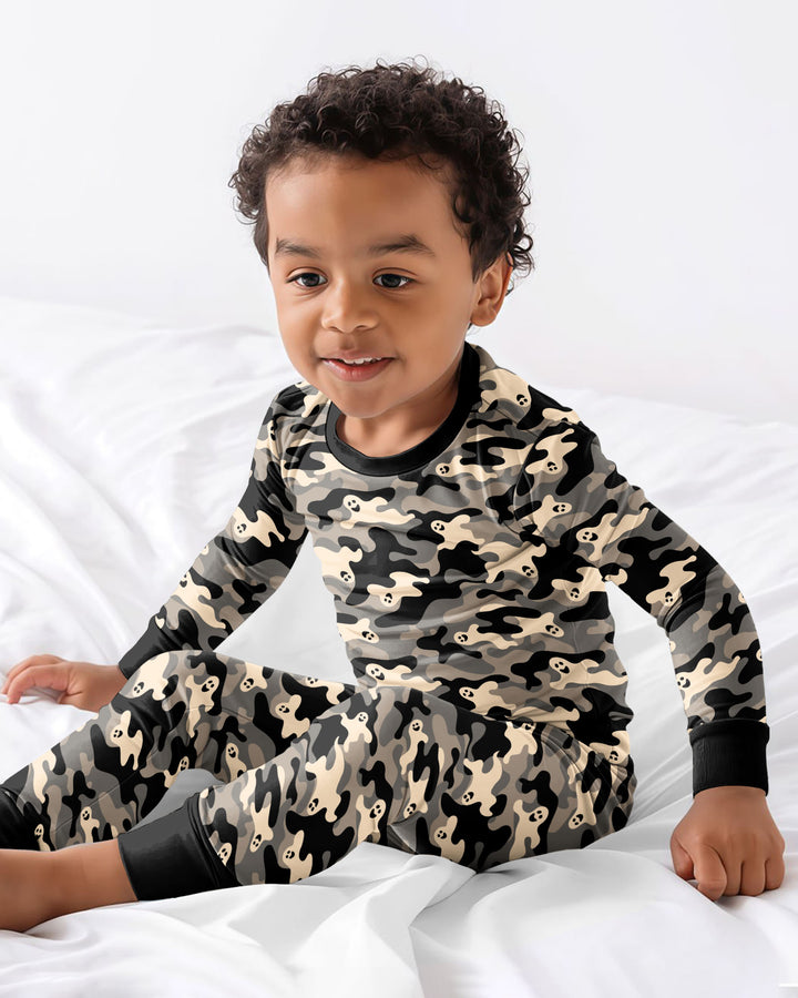 Camo Halloween Ghost Bamboo Two Piece Long Sleeve Pajama Set