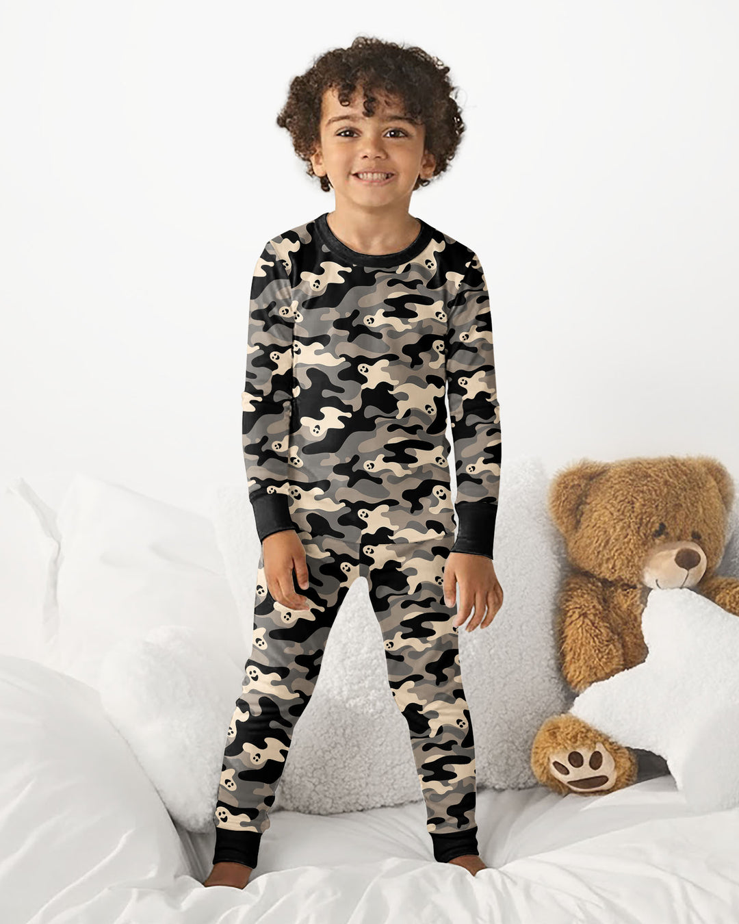 Camo Halloween Ghost Bamboo Two Piece Long Sleeve Pajama Set