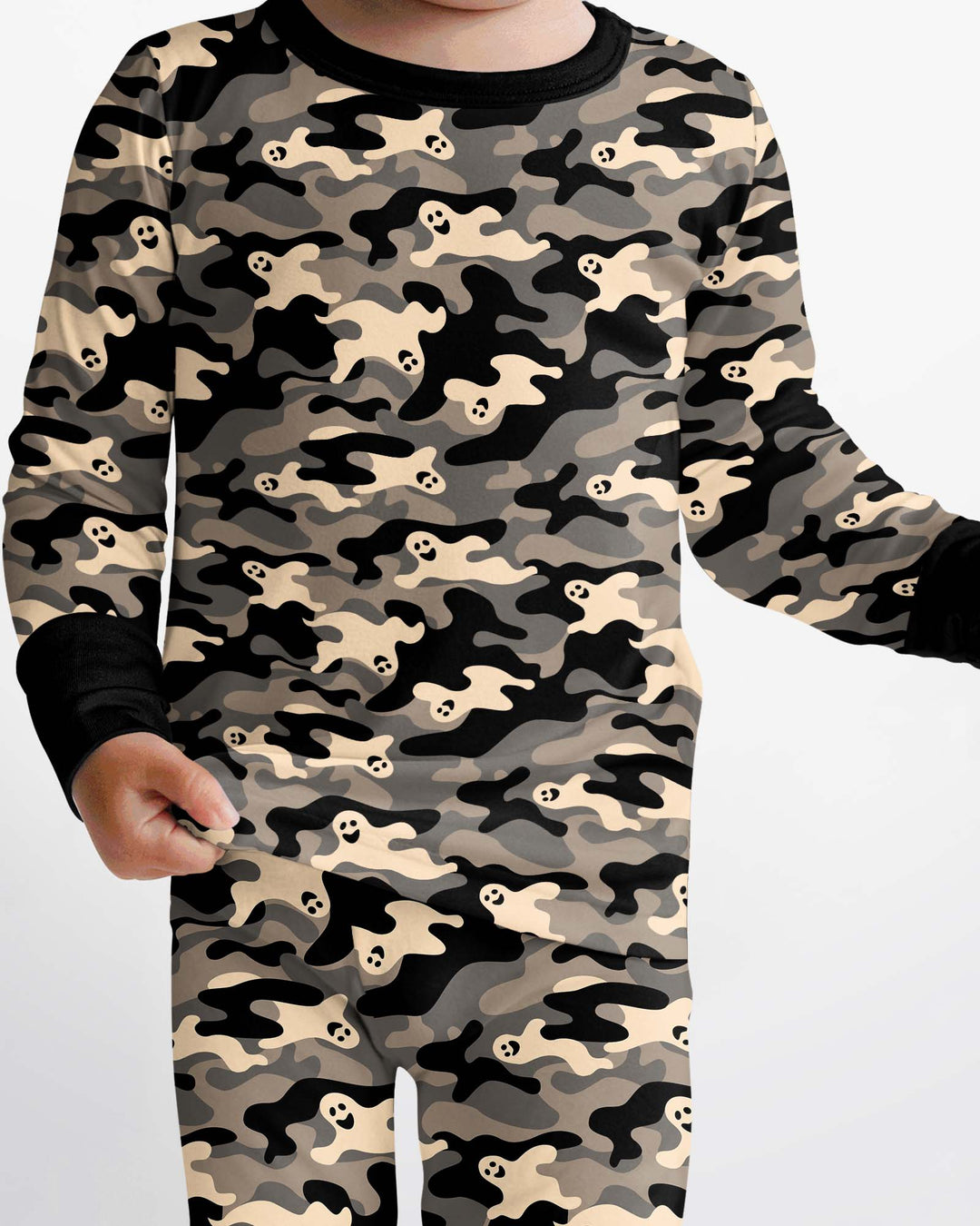 Camo Halloween Ghost Bamboo Two Piece Long Sleeve Pajama Set