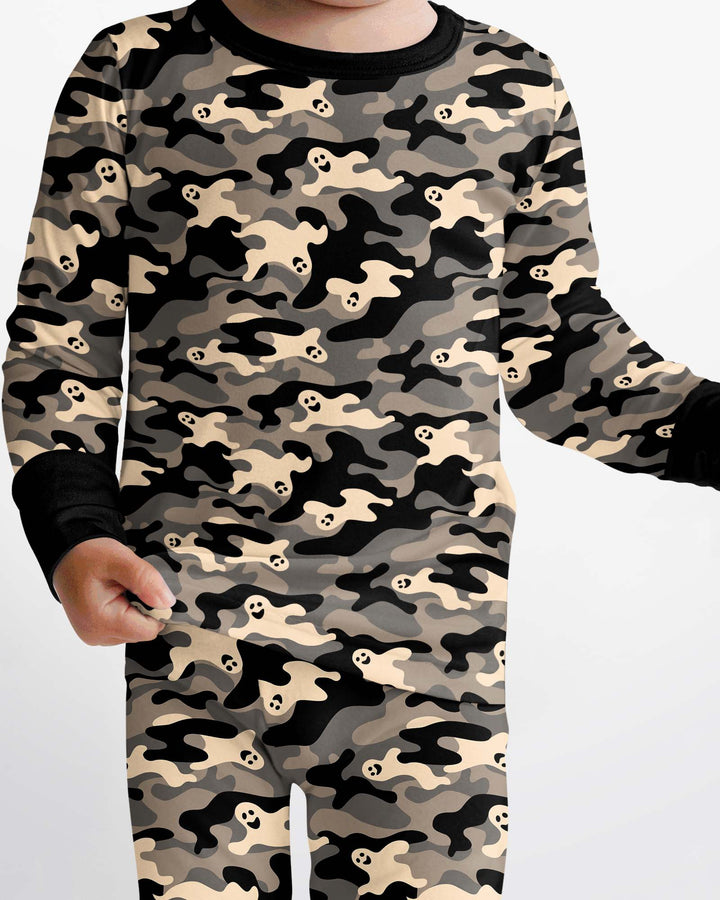 Camo Halloween Ghost Bamboo Two Piece Long Sleeve Pajama Set