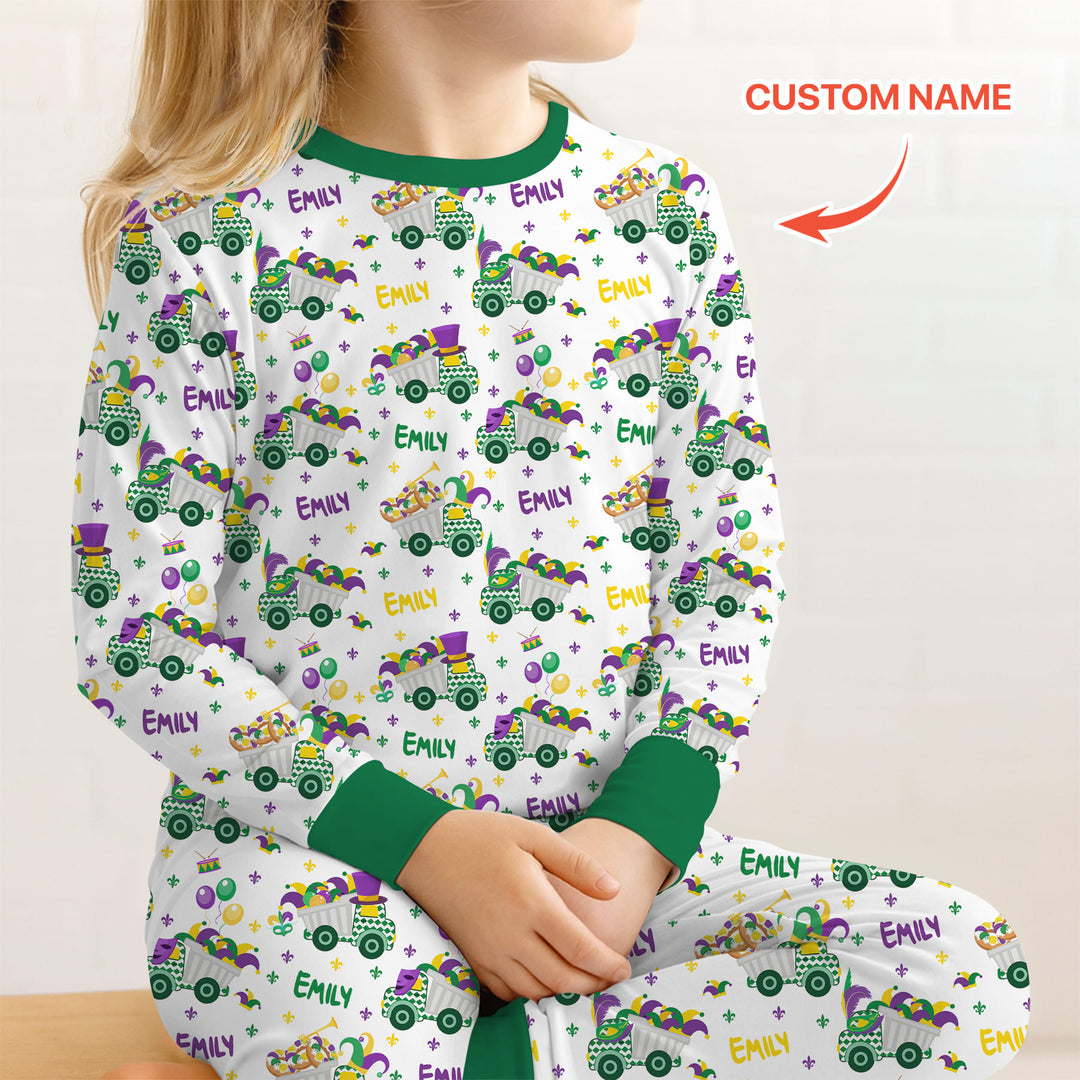 Mardi Gras Trucks Two Piece Long Sleeve Pajama Set