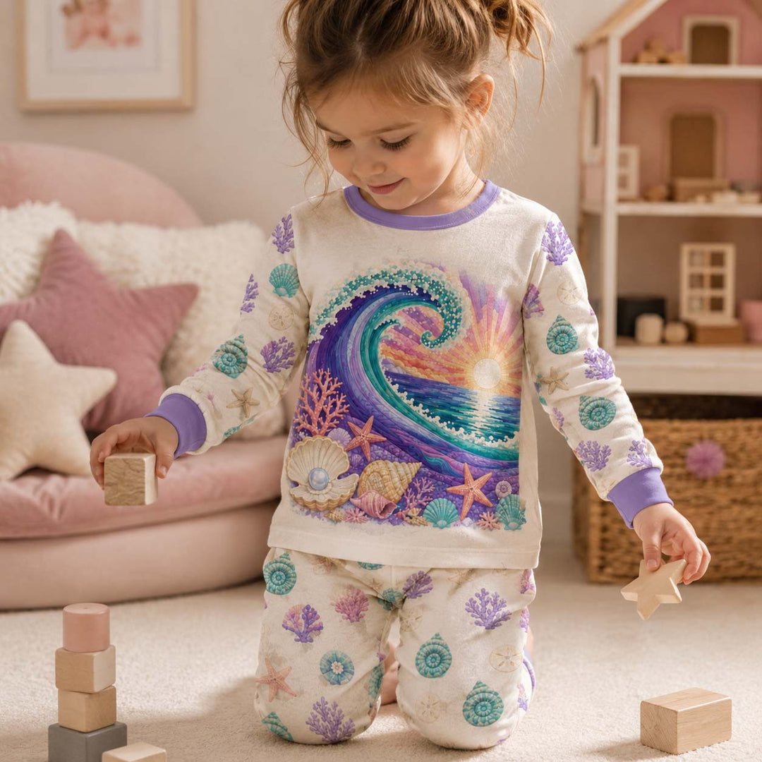 Lavender Ocean Wave Bamboo Two Piece Long Sleeve Pajama Set