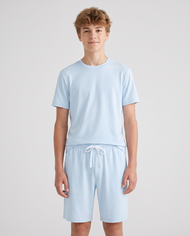 Solid Color Bamboo Unisex Short Sleeve Short Pajama Set