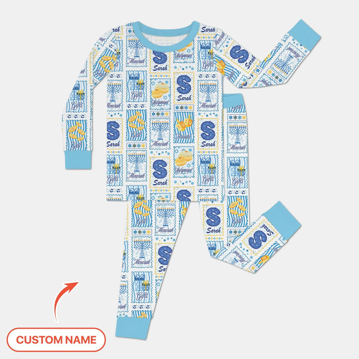 Light of Hanukkah Custom Name Two Piece Long Sleeve Pajama Set