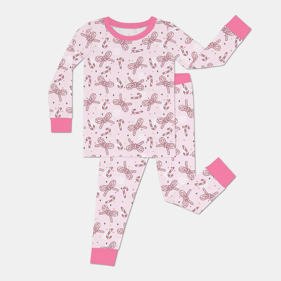 Pink Candy Bows Two Piece Long Sleeve Pajama Set