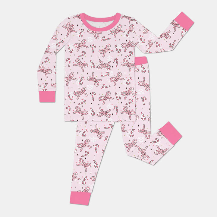 Pink Candy Bows Two Piece Long Sleeve Pajama Set